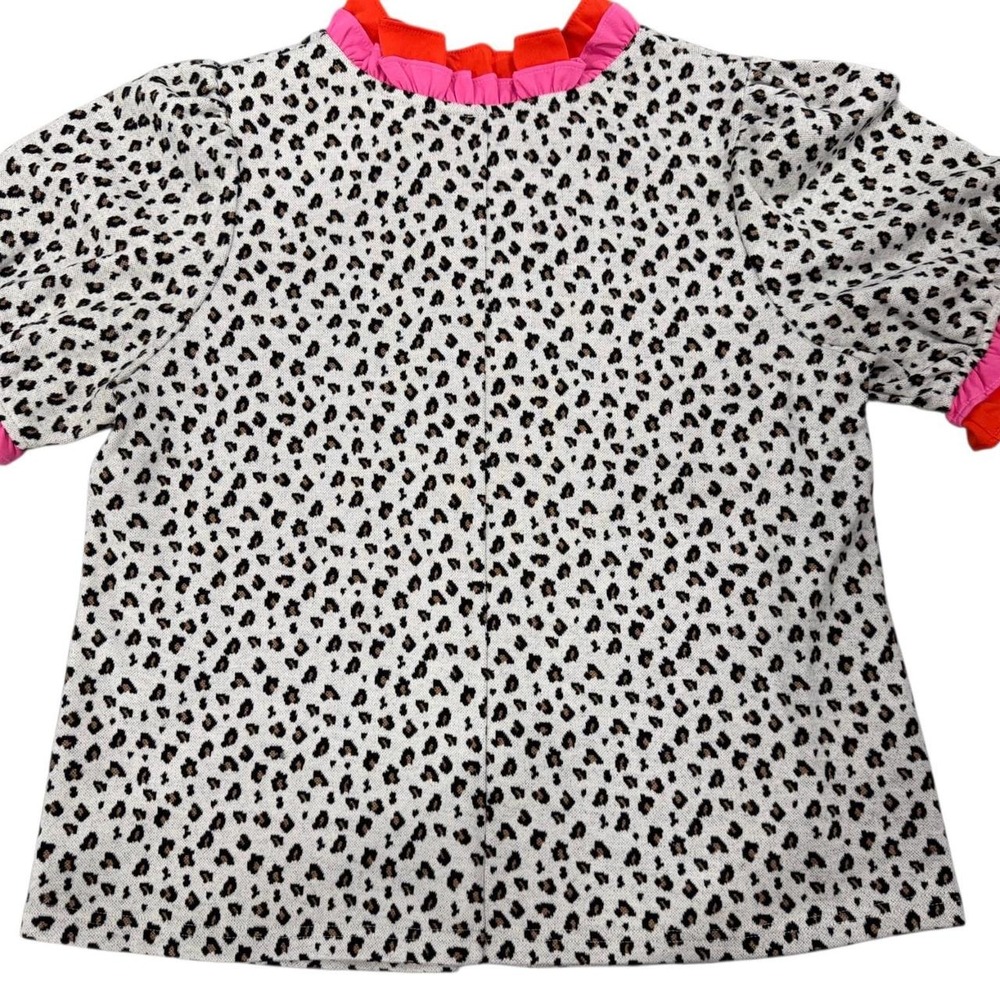Leopard & Ruffle Colorblock Pink Red Blouse Large - Picture 3 of 6